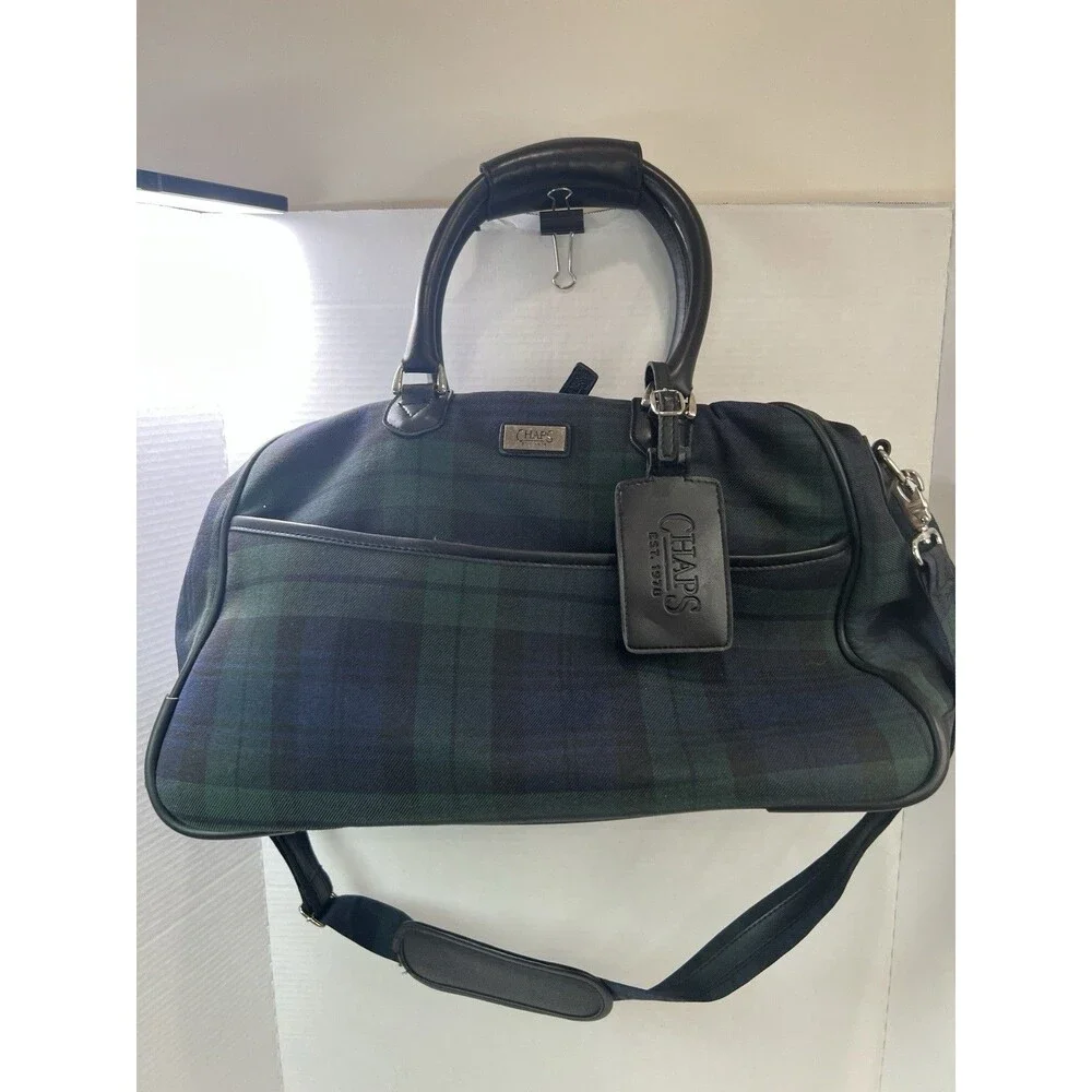 Chaps Ralph Lauren shoulder travel bag Blue Green Black watch Tartan Plaid